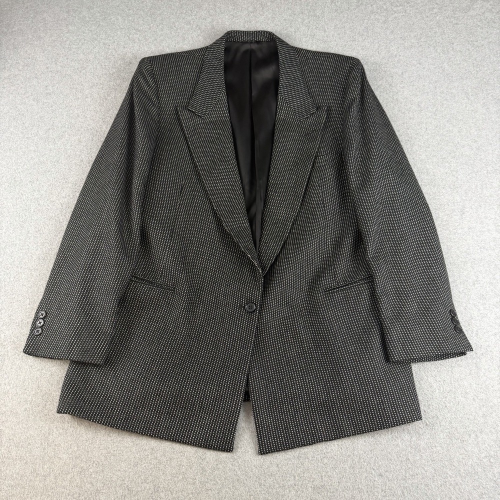Vintage Givenchy Monsieur Dotted Stripe Blazer Black Gray USA Womens ~L 14-16